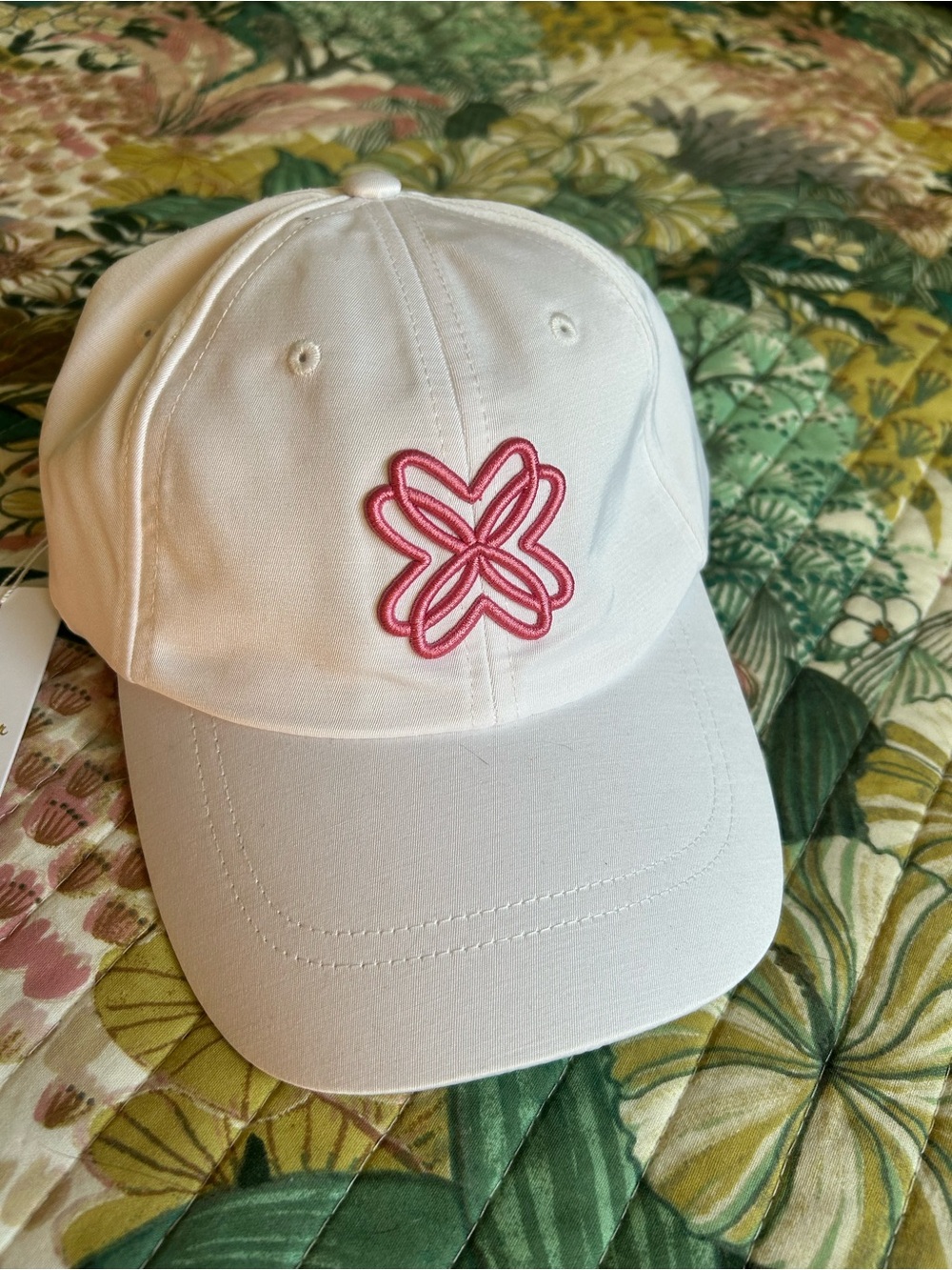 Lilly Pulitzer White Baseball Hat with Pink Floral Emblem
